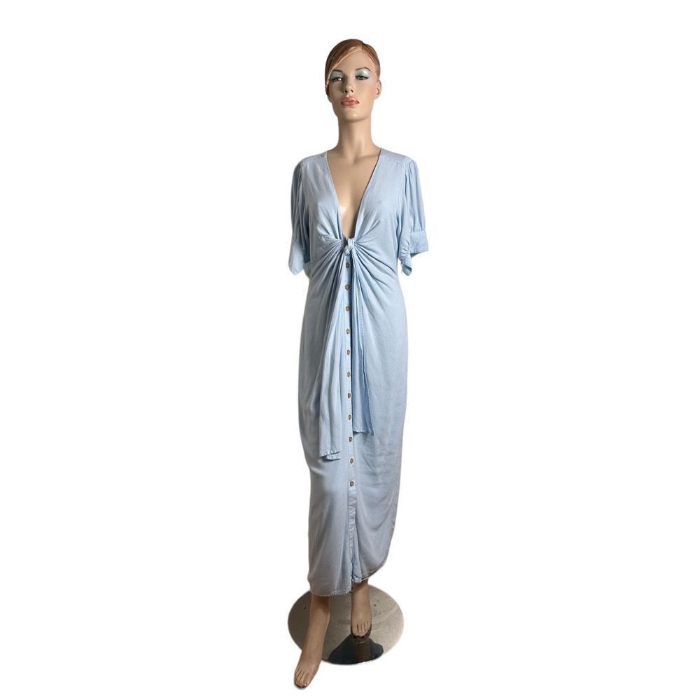 Free People Short Sleeve Button Down Long Dress Size Medium